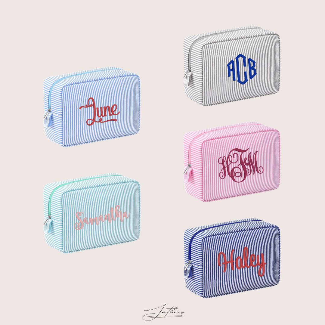 Personalized Seersuckeer Makeup Bag